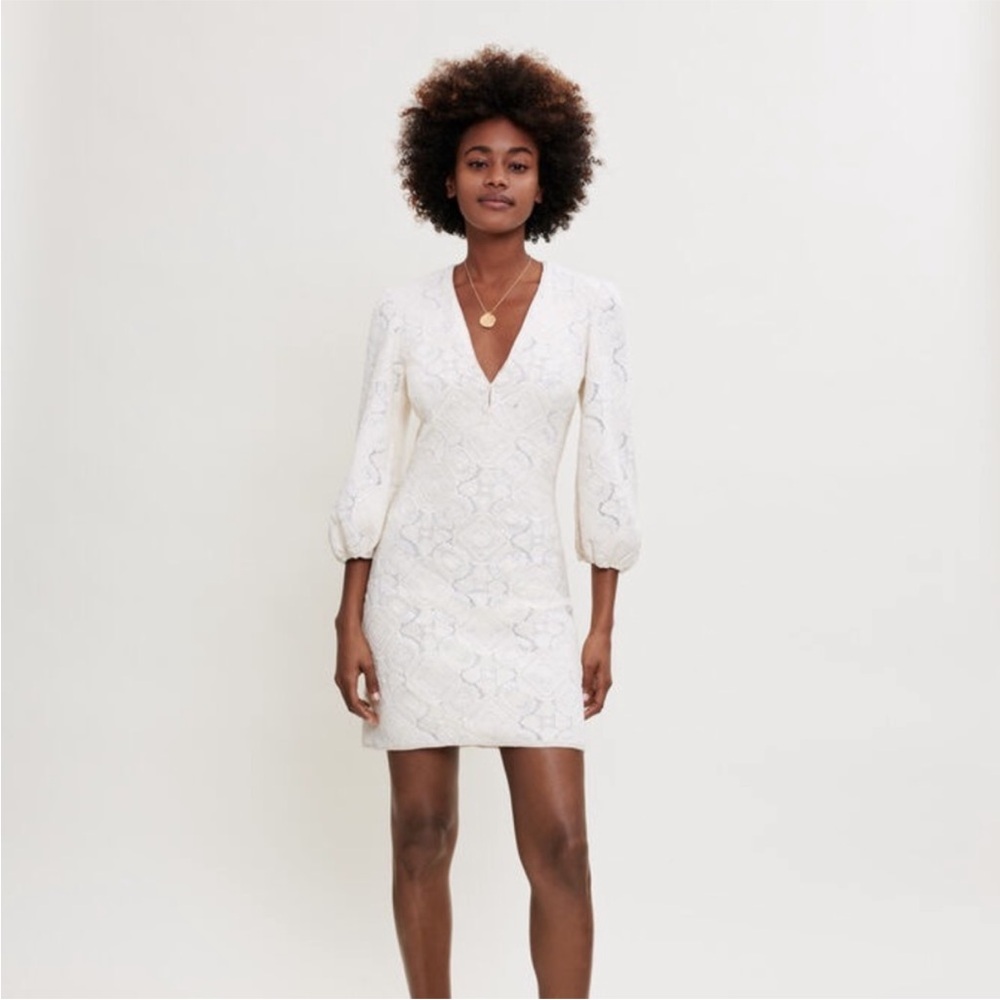 Maje White Long Sleeve Dress
